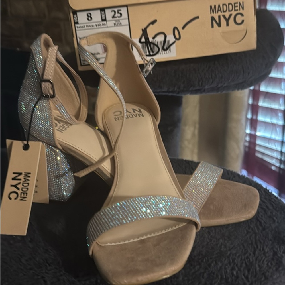 Steve Madden Glittering Silver and Tan Heels